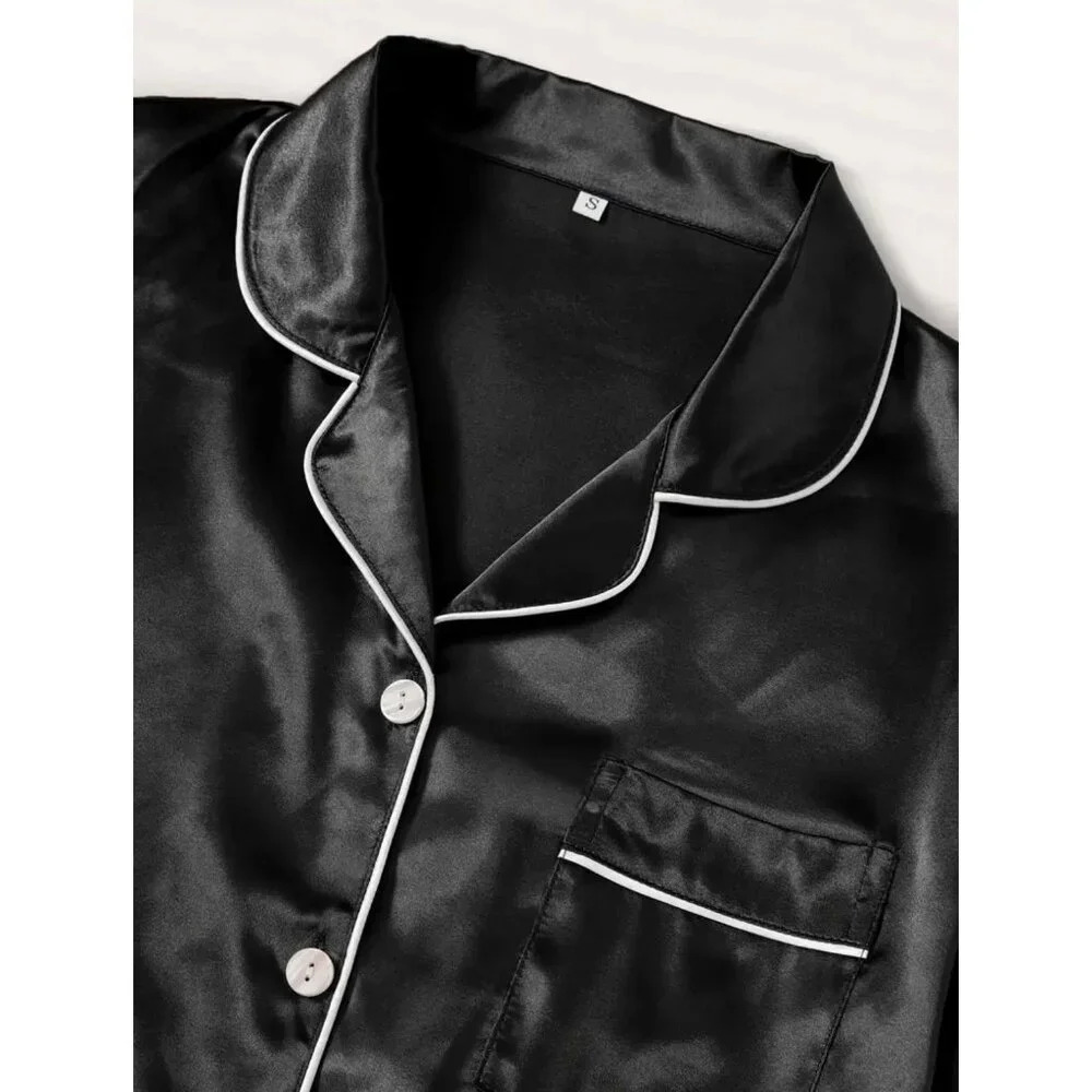 Black Satin Pajama Set - Size 12 - Picture 3 of 7